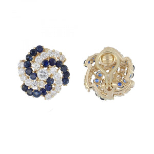 Vintage 1990s 14K Gold Sapphire and Diamond Pinwheel Earrings