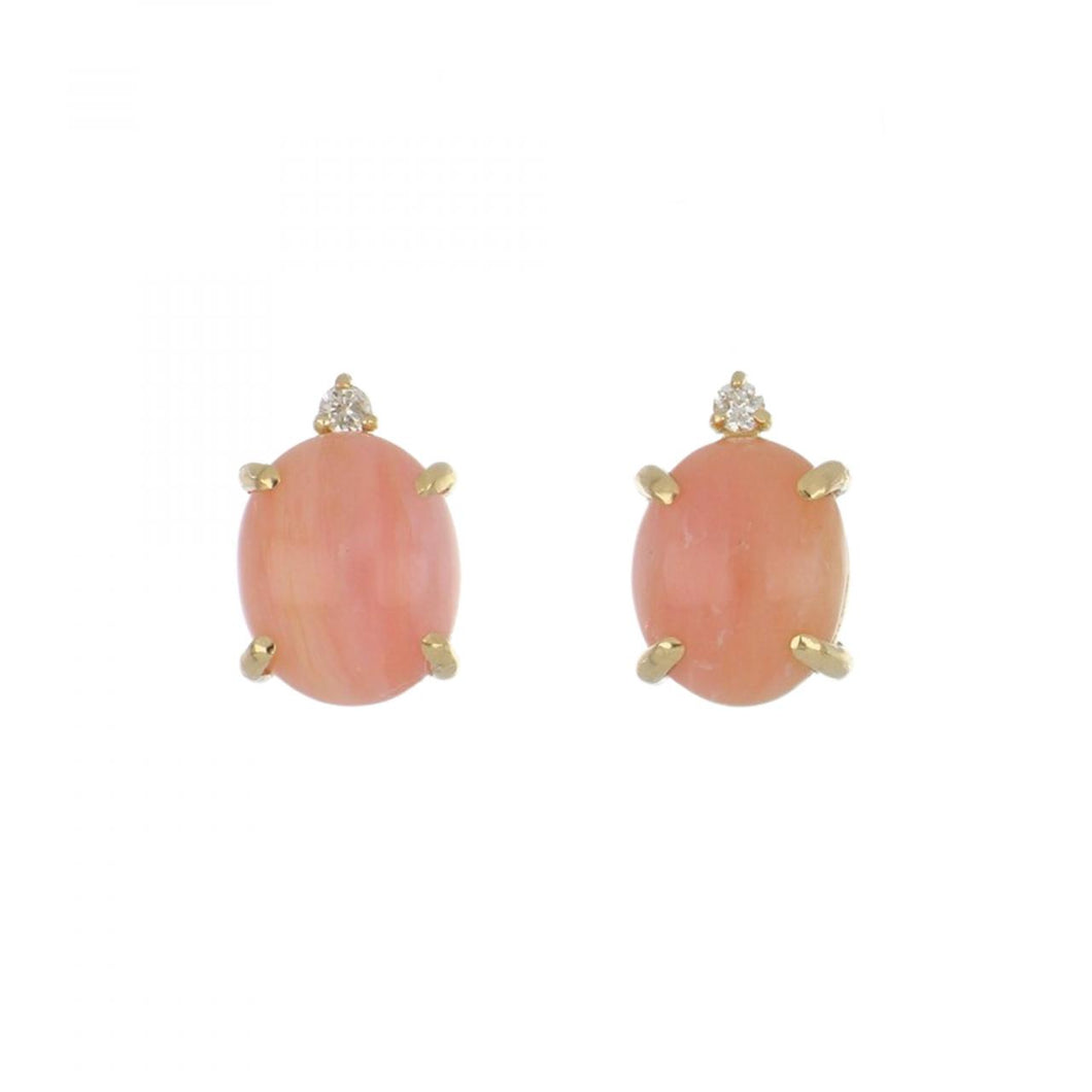 18K Gold Pink Opal Stud Earrings