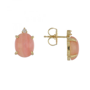 18K Gold Pink Opal Stud Earrings