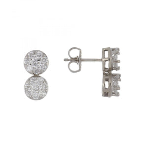 14K White Gold Diamond Cluster Drop Earrings