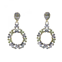 Load image into Gallery viewer, 18K Gold Sapphire and Diamond Openwork Trellis Circular Drop Earrings
