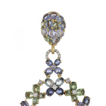 Load image into Gallery viewer, 18K Gold Sapphire and Diamond Openwork Trellis Circular Drop Earrings
