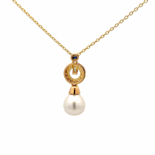 Load image into Gallery viewer, 18K Gold Sapphire and Baroque South Sea Pearl Drop Necklace
