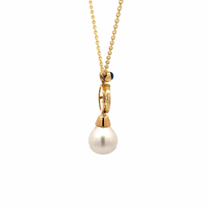 18K Gold Sapphire and Baroque South Sea Pearl Drop Necklace