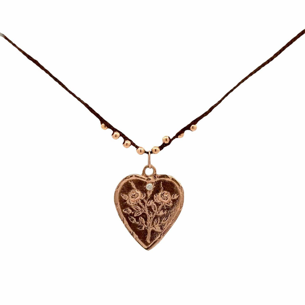 14K Rose Gold Silk Cord Heart Necklace