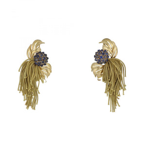 Gold Fringe Sapphire Earrings