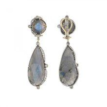 Load image into Gallery viewer, Estate Sterling Silver and 14K Gold Labradorite Drop Earrings
