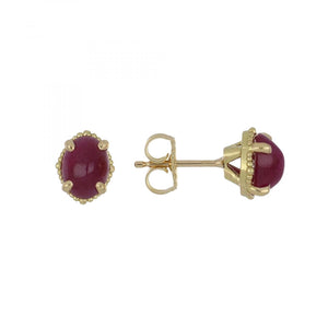 18K Gold Cabochon Ruby Earrings