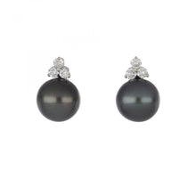 Load image into Gallery viewer, 14K White Gold Pearl and Diamond Earrings

