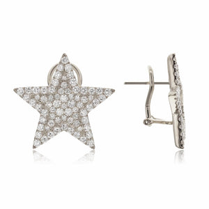 18K White Gold Diamond Star Earrings with Diamond Border