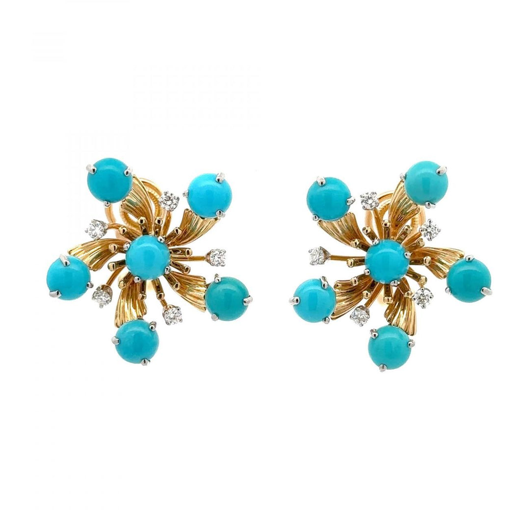 Tiffany & Co. 18K Gold Turquoise Snowflake Earrings