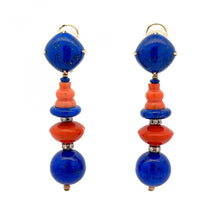 Load image into Gallery viewer, Anthony 18K Gold Lapis and Coral Earrings with Diamonds
