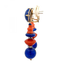 Load image into Gallery viewer, Anthony 18K Gold Lapis and Coral Earrings with Diamonds
