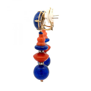 Anthony 18K Gold Lapis and Coral Earrings with Diamonds