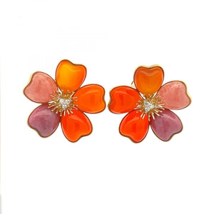 18K Gold Multi-Gemstone Flower Earrings