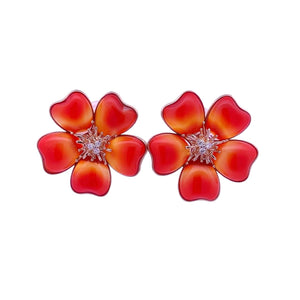 18K Gold Red Agate Flower Earrings