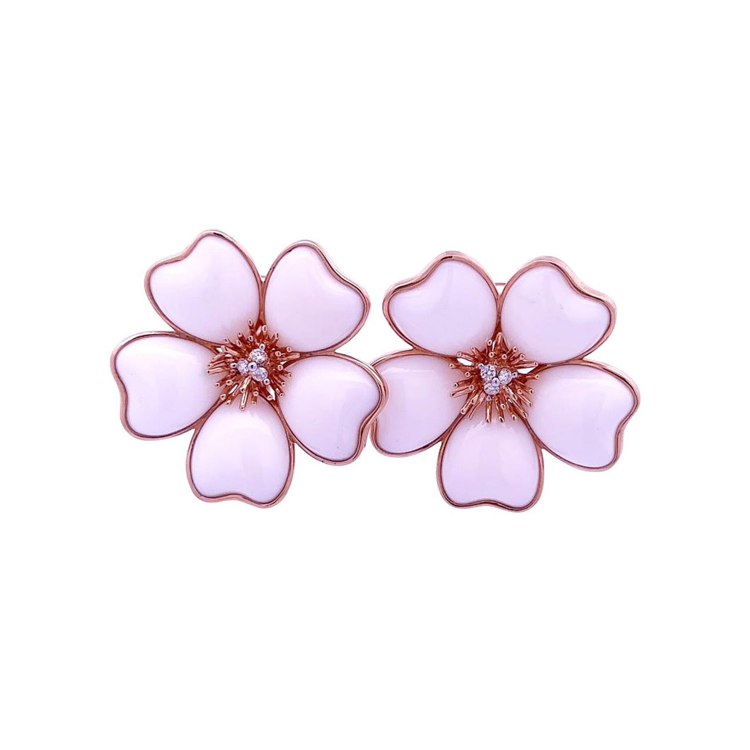 18K Gold White Coral Flower Earrings