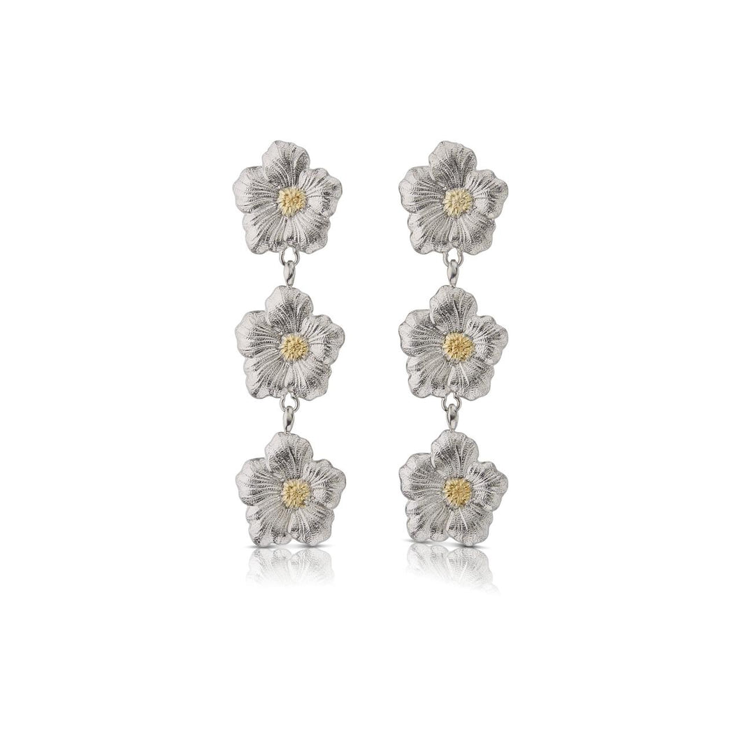 Buccellati Sterling Silver Triple Drop Gardenia Earrings