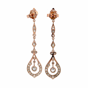 Edwardian 14K Rose Gold and Platinum Diamond Drop Earrings