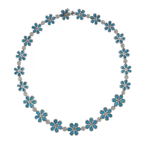Maharaja 18K White Gold Turquoise Flower Necklace