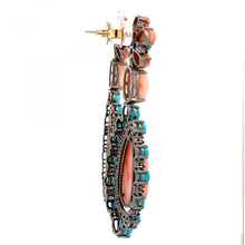Load image into Gallery viewer, Maharaja Sterling Silver Turquoise and Coral Drop Earrings
