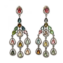 Load image into Gallery viewer, Maharaja Sterling Silver Multi-Colored Tourmaline Chandelier Earrings
