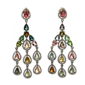 Maharaja Sterling Silver Multi-Colored Tourmaline Chandelier Earrings