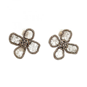 Maharaja Sterling Silver Diamond Slice Flower Earrings