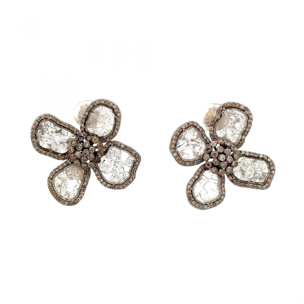 Maharaja Sterling Silver Diamond Slice Flower Earrings