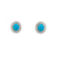 Load image into Gallery viewer, Maharaja 18K White Gold Turquoise and Diamond Halo Earrings
