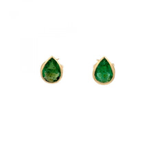 Load image into Gallery viewer, Maharaja 18K Gold Bezel-Set Emerald Stud Earrings
