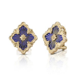 Buccellati 18K Gold Opera Tulle Button Earrings in Blue Enamel