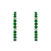 Load image into Gallery viewer, 18K White Gold Emerald and Diamond Hoop Earrings
