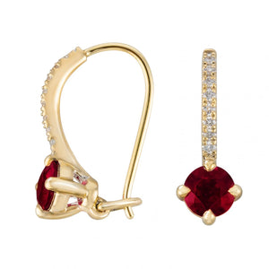14K Gold Ruby and Diamond Drop Earrings