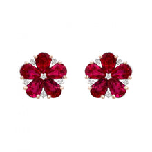 Load image into Gallery viewer, 18K White Gold Ruby and Diamond Flower Earrings
