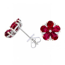 Load image into Gallery viewer, 18K White Gold Ruby and Diamond Flower Earrings
