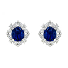 Load image into Gallery viewer, 18K White Gold Oval Sapphire and Diamond Earrings
