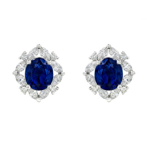 18K White Gold Oval Sapphire and Diamond Earrings