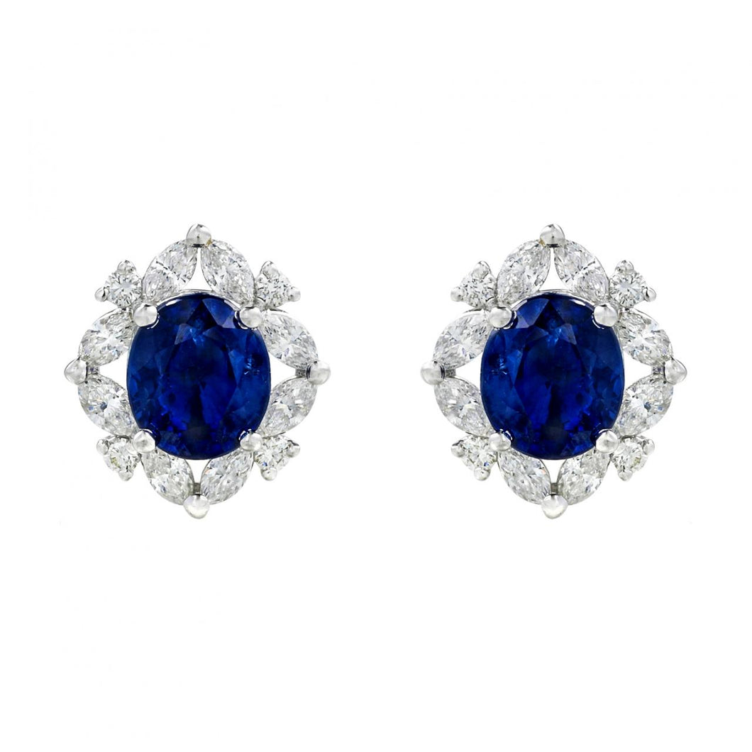 18K White Gold Oval Sapphire and Diamond Earrings