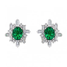 Load image into Gallery viewer, 18K White Gold Emerald and Diamond Stud Earrings
