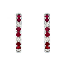 Load image into Gallery viewer, 14K White Gold Ruby and Diamond Inside Out Hoop Earrings
