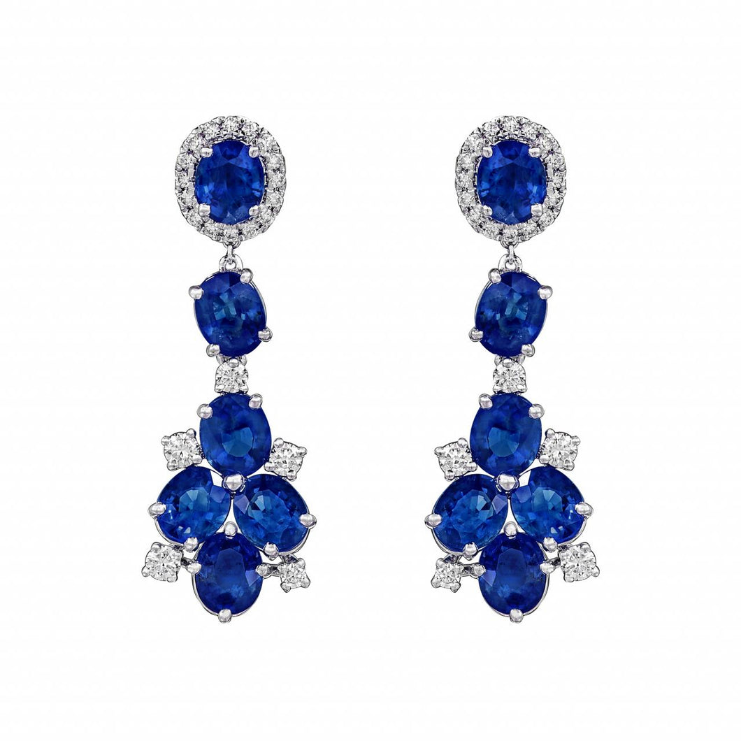 18K White Gold Sapphire and Diamond Drop Earrings