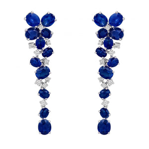 18K White Gold Sapphire Flower Earrings