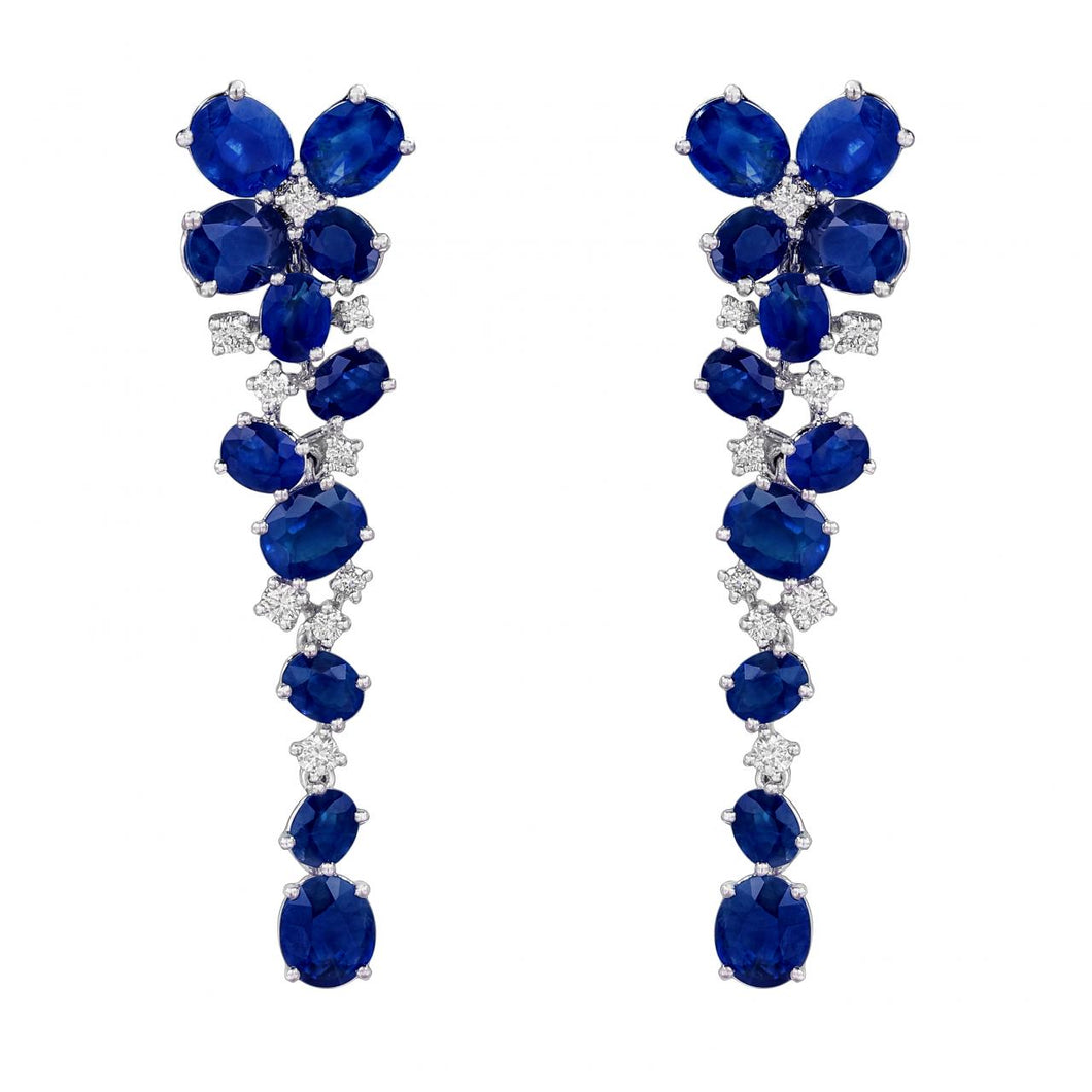 18K White Gold Sapphire Flower Earrings