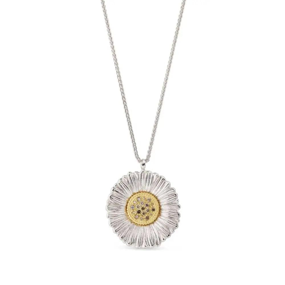 Buccellati Sterling Silver Daisy Pendant Necklace with Diamonds