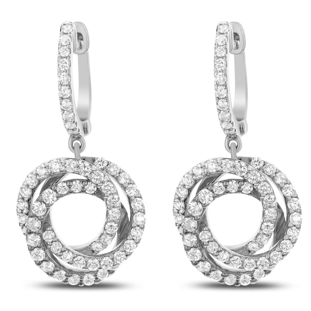 18K White Gold Diamond Swirl Drop Earrings