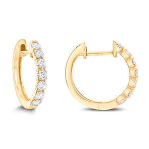 18K Gold Round Diamond Hoop Earrings