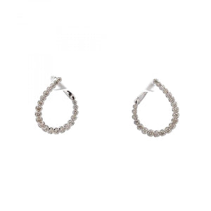 14K White Gold Curved Diamond Hoop Earrings