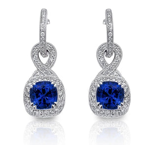 14K White Gold Sapphire Drop Earrings with Diamonds