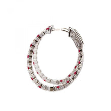 Load image into Gallery viewer, 14K White Gold Ruby and Diamond Hoop Earrings
